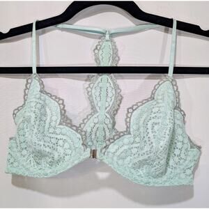 Free People Intimately Lace Underwire Bra Mint Green 32C Front Clasp Racerback
